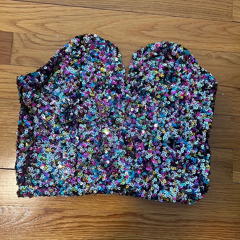 Rainbow sequin cropped tube top!
